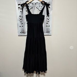 NEW Jason Wu Black Cotton Square Neck Tie Straps Lace Eyelet Tiered Maxi Dress